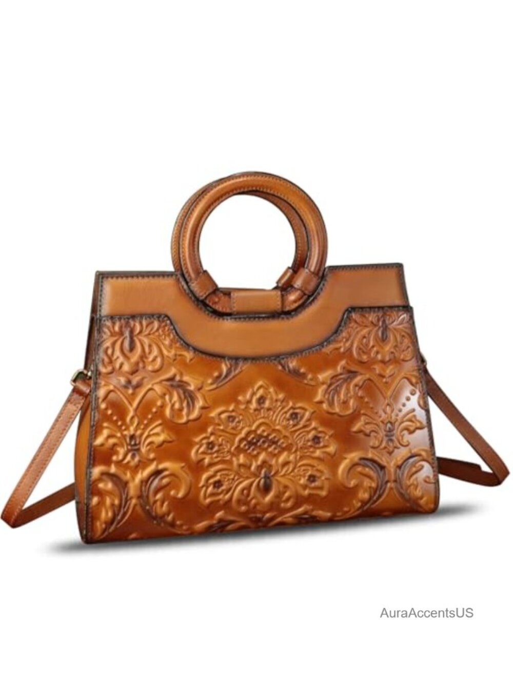 Genuine Leather Satchel Crossbody Shoulder Bag Embossed Top Handle Purse